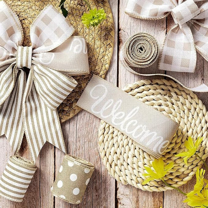 Burlap Ribbon Wired, Farmhouse Rustic White Stripe Ribbon - Image 6