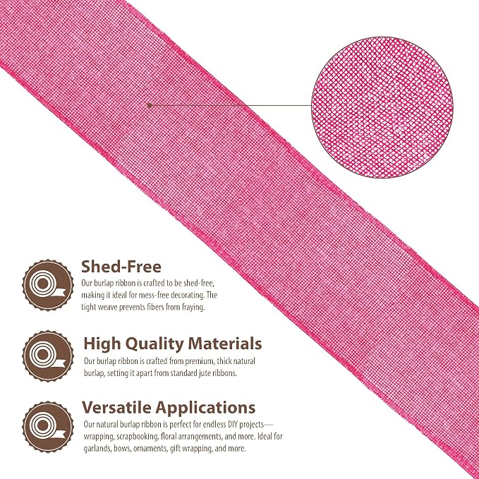Mandala Crafts Hot Pink Burlap Ribbon 2 Inches Wide Jute Ribbons - Image 3