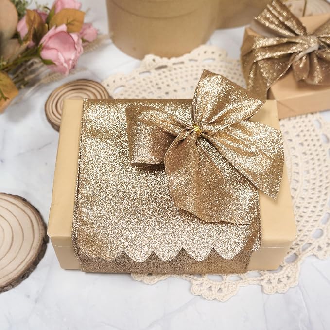 CT CRAFT LLC Glitter Wired Ribbon 6" x 10 Yards Gold - Image 5