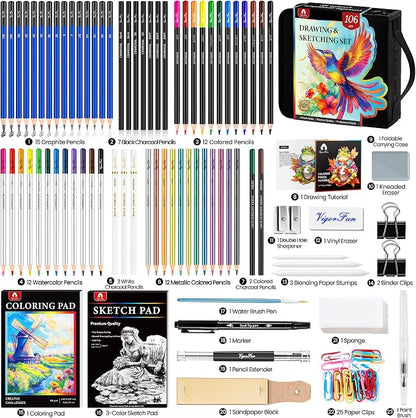 106 PCS Art Supplies Sketching Kit, Pro Drawing Pencils - Image 2