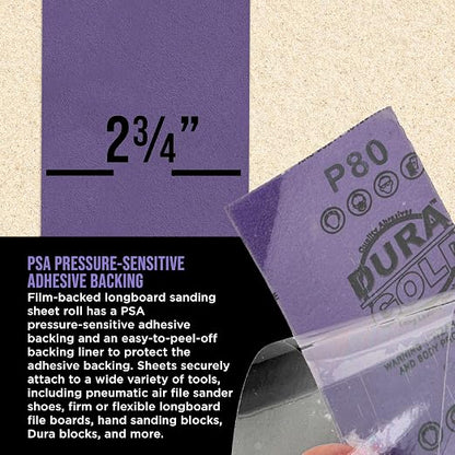 Dura-Gold Premium 80 Grit PSA Purple Film Ceramic Longboard Sandpaper, 2-3/4" - Image 3