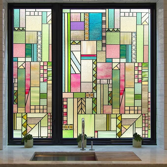 3D Stained Glass Window Privacy Film, Heat Control UV Blocking Static Cling - Image 9