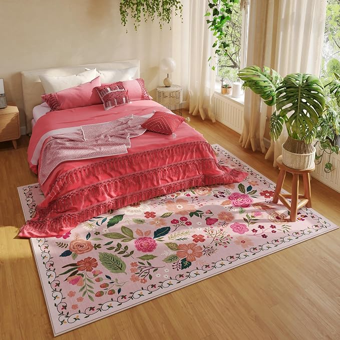 Rugcomf Living Room Rug 5x7 Rug Machine Washable Boho Area Rug Non Slip Floral - Image 5