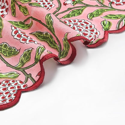 Ridhi Strawberry Pink Hand Block Print Napkins 18" x 18" Set of 4 Reusable - Image 9