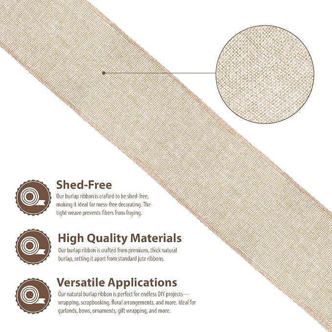 Mandala Crafts Natural Burlap Ribbon 3 Inches Wide Jute Ribbons - Image 4