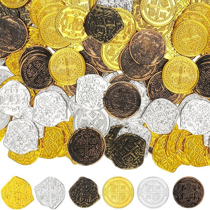 Hanaive 100 Pcs Pirate Coins Plastic Coins Kids Fake Play Coins Replica Spanish by Hanaive