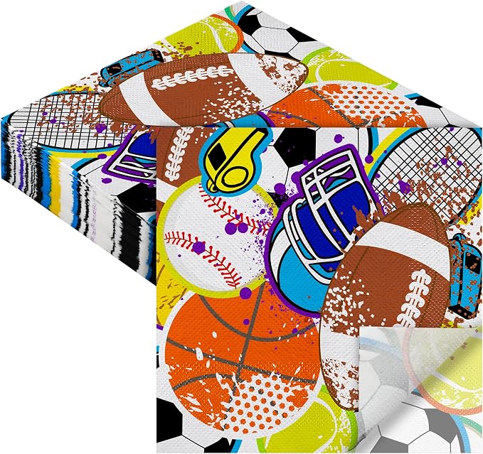 Aodaer 48 Pieces Sports Napkins 13 x 13 Inches Sports Ball Paper Napkins by Aodaer