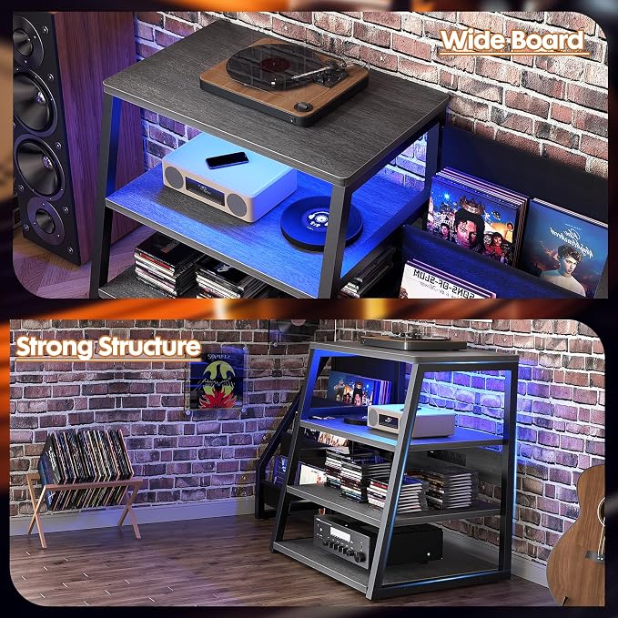 AV Media Stand with Outlets, Stereo Stands and Racks with Vinyl Storage - Image 5