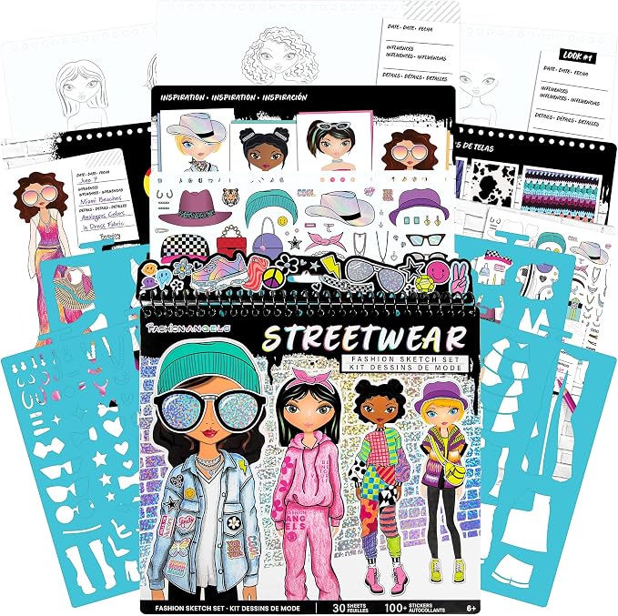 Fashion Angels Streetwear Design Portfolio, Includes 30 Sketch Sheets, Stencil by FashionAngels