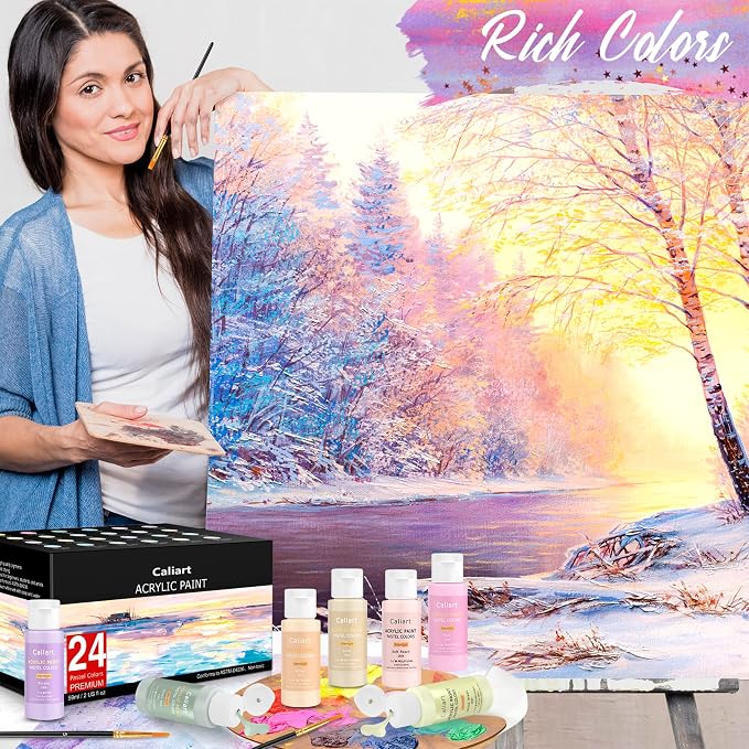 Acrylic Paint Set With 12 Brushes, 24 Colors Art Craft Paints - Image 5