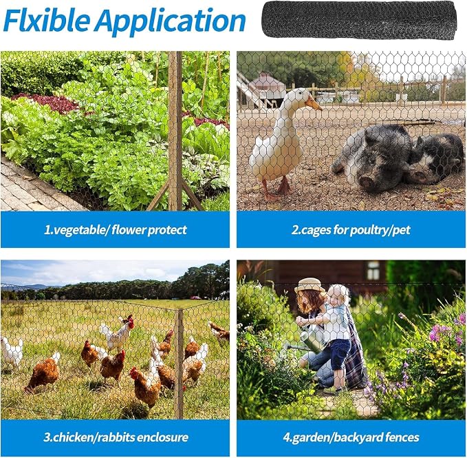 24'' x 50' Black Chicken Wire Fencing, 1 inch Chicken Wire and 20 Gauge Poultry - Image 6