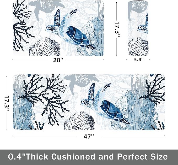 Coastal Beach Kitchen Floor Mat Rugs Nautical Decorative Coral Sea Turtle - Image 2