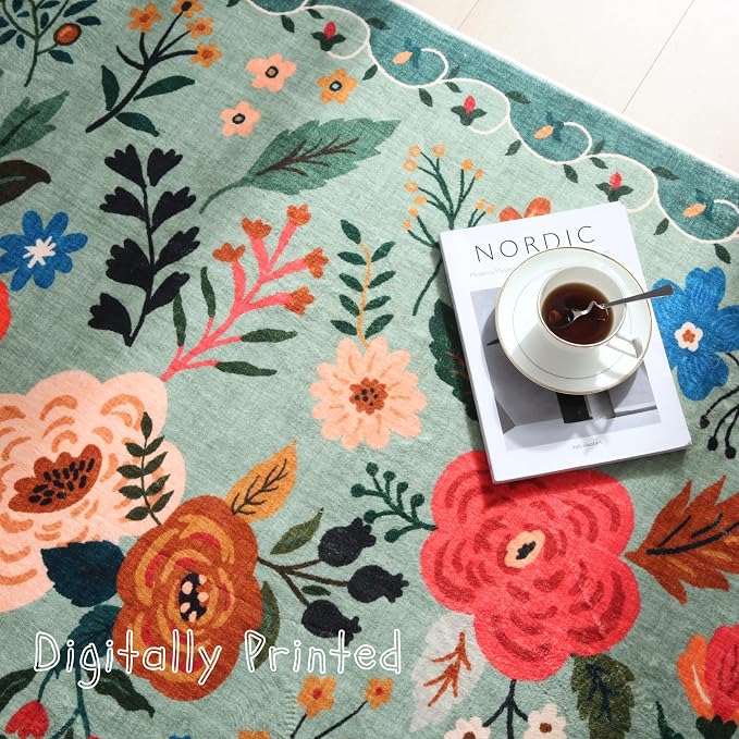 Rugcomf Bedroom Rug 3x5 Rug Washable Area Rug Non Slip Low Pile Boho Floral - Image 9