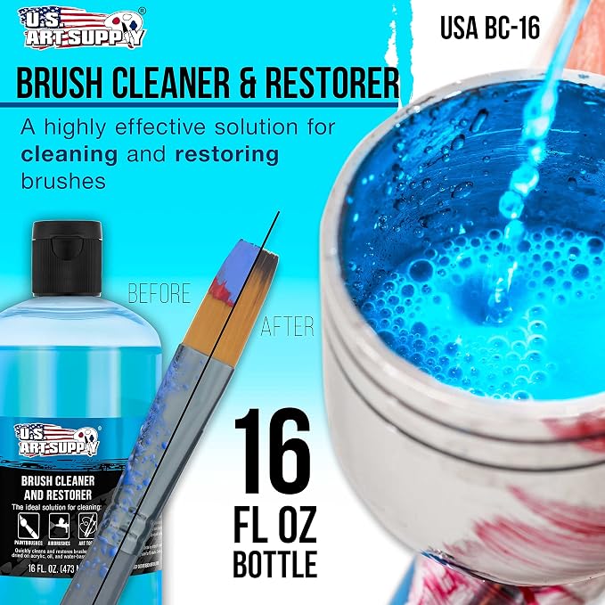 U.S. Art Supply Brush Cleaner and Restorer, 16 Ounce Bottle - Image 2