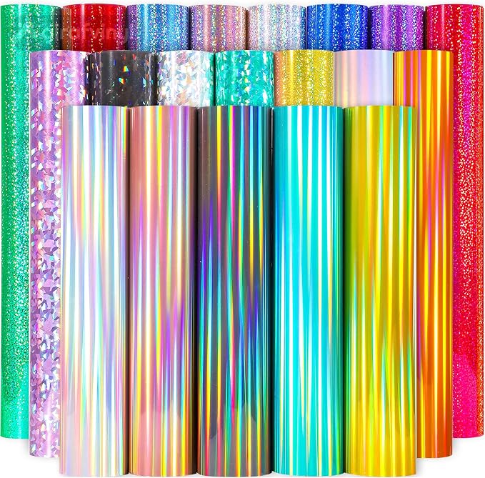 GIRAFVINYL Assorted Holographic Vinyl Sheets, Holographic Glitter Permanent by GIRAFVINYL