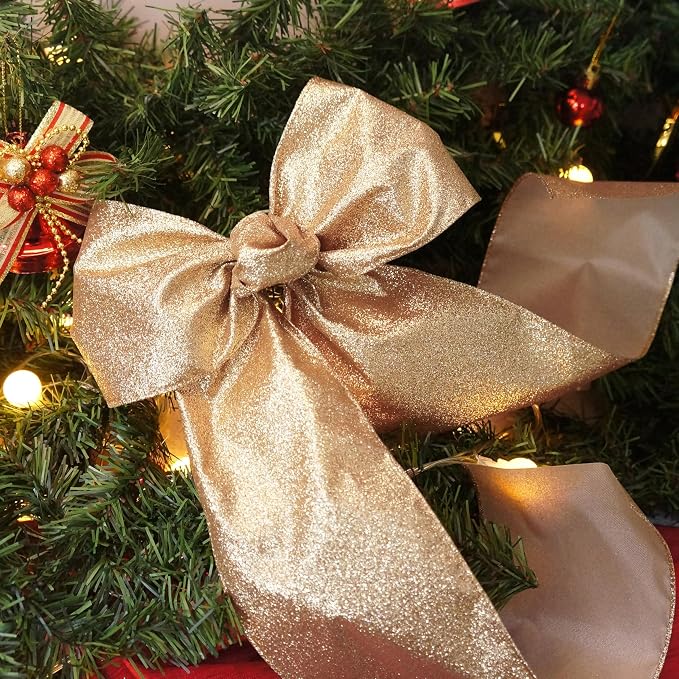 CT CRAFT LLC Glitter Wired Ribbon 4" x 10 Yards Gold - Image 6