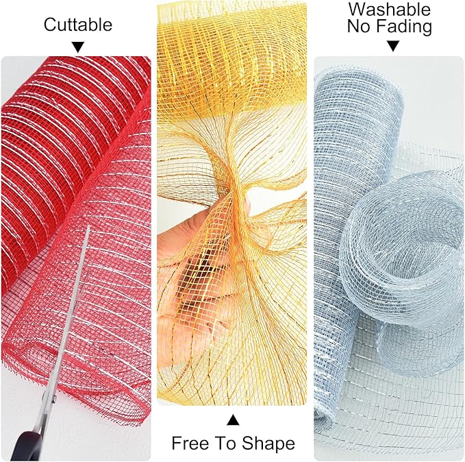TONIFUL 2 Rolls 10 Inch Red Decorative Mesh Ribbbon Rolls, Fabric Mesh - Image 4