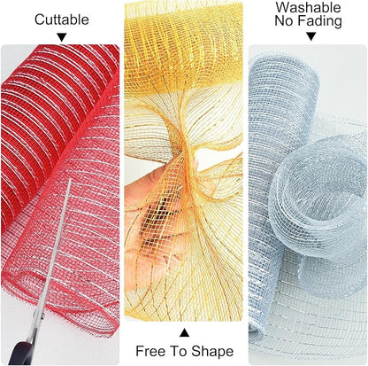 TONIFUL 2 Rolls 10 Inch Red Decorative Mesh Ribbbon Rolls, Fabric Mesh - Image 4