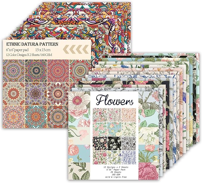 48 Sheets 24 Designs Scrapbook Paper Pad, Scrapbooking DIY Decorative by Bestartsuppliesforyou
