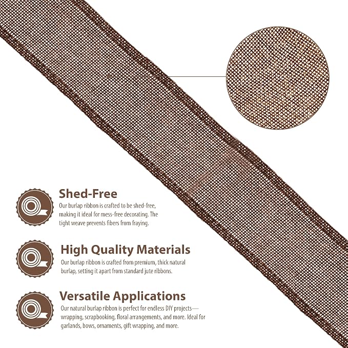 Mandala Crafts Brown Burlap Ribbon 2.5 Inches Wide Jute Ribbons - Image 3