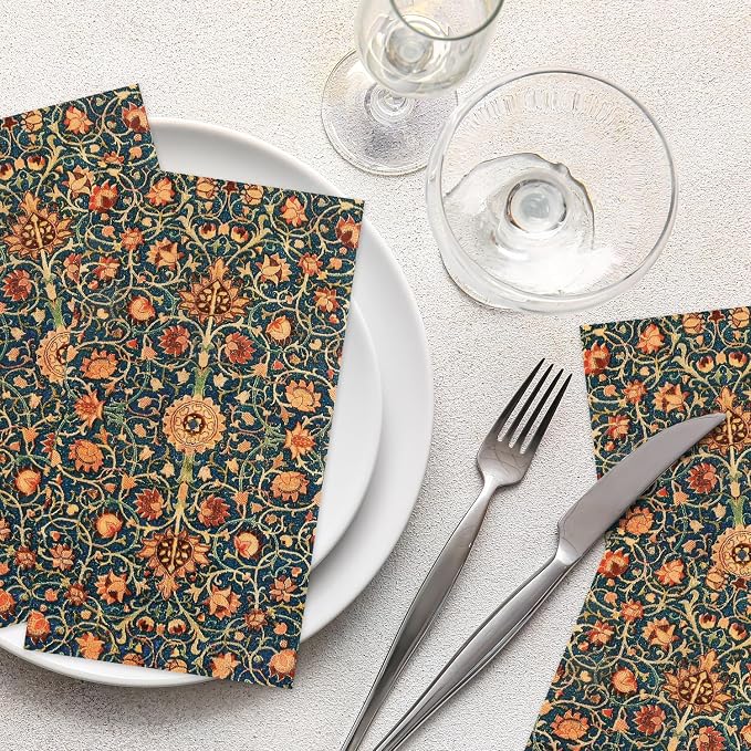 100 Pack William Morris Guest Napkins Vintage Floral Blue Paper Napkins - Image 5