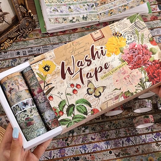 42 Rolls Vintage Washi Tape Set, Delicate Butterfly & Lush Floral Botanical - Image 3