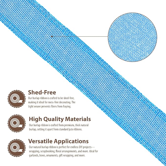 Mandala Crafts Sky Blue Burlap Ribbon 1.5 Inches Wide Jute Ribbons - Image 3