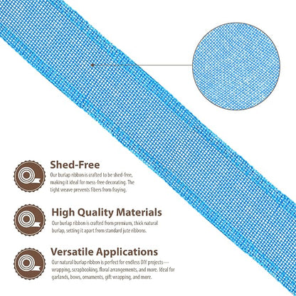 Mandala Crafts Sky Blue Burlap Ribbon 1.5 Inches Wide Jute Ribbons - Image 3