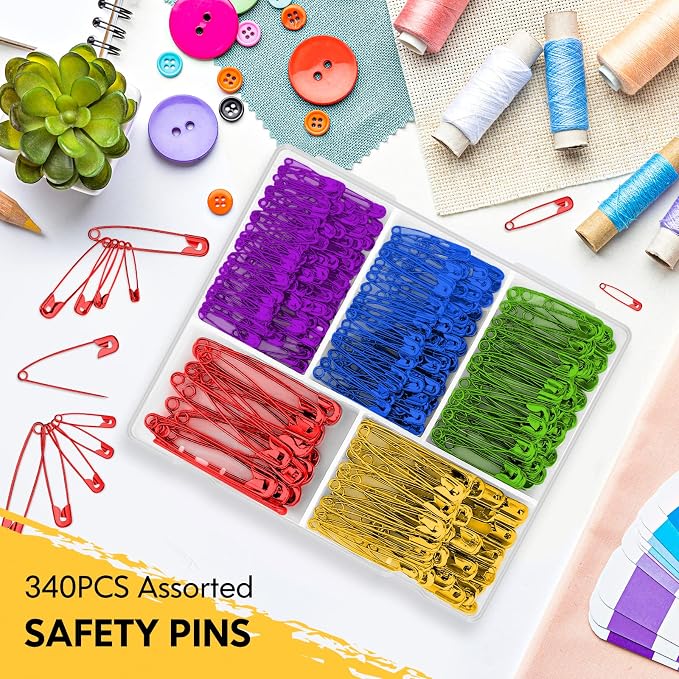 Safety Pins Assorted, 340 Pack 5 Different Sizes Small and Large Safety Pin - Image 5