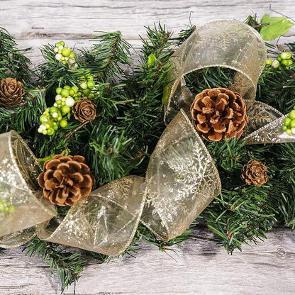 CT CRAFT LLC Organza with Champagne Gold Glitter Snowflakes Wired Ribbon 2.5 - Image 5