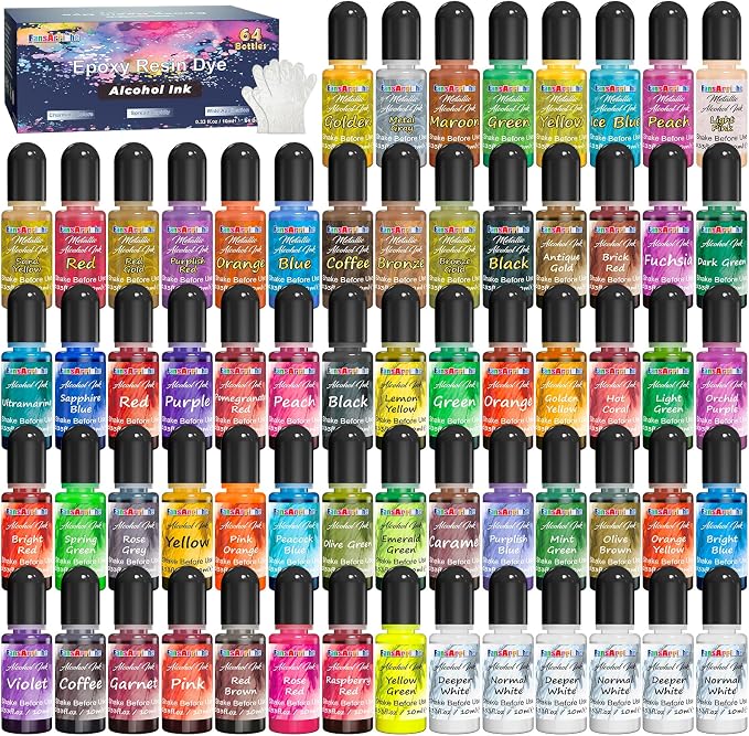 FansArriche Alcohol Inks for Resin, 64 Colors High Concentrated Alcohol Ink Set by FansArriche
