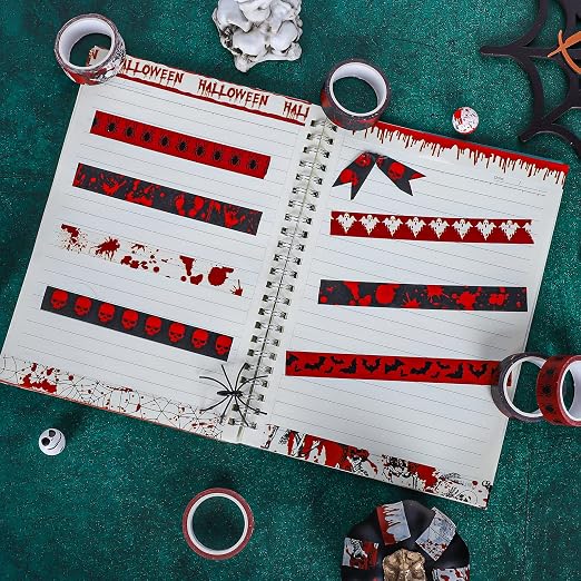 Whaline 12 Rolls Halloween Bloody Washi Tapes Blood Spatter Spooky Bloodstain - Image 4