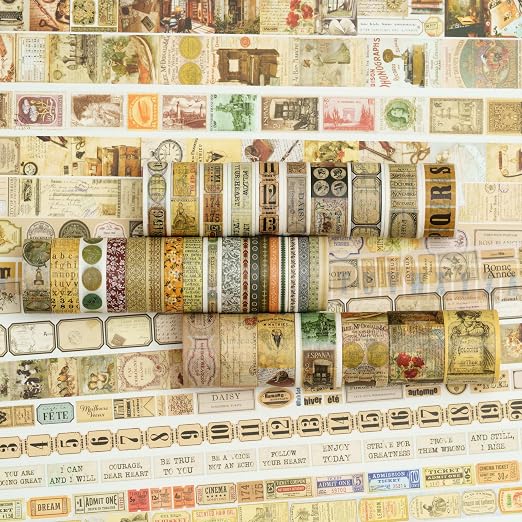 36 Rolls Vintage Washi Tape Pack Retro Arts Adhesive Tapes Wide Chronicle - Image 2