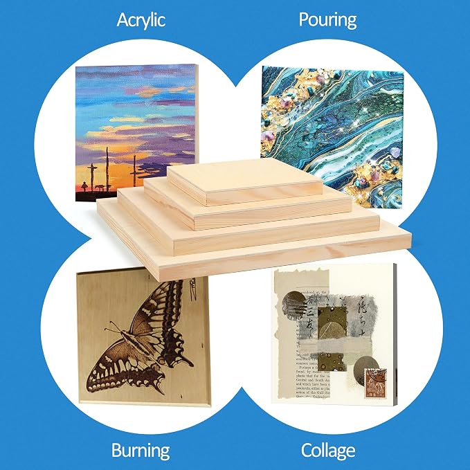 Falling in Art Unfinished Birch Wood Canvas Panels Kit, 8 Pack of 4 Sizes - Image 4
