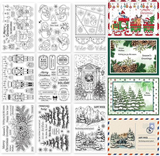 ORIGACH 9 Sheets Different Style Winter Christmas Clear Stamps Silicone by ORIGACH