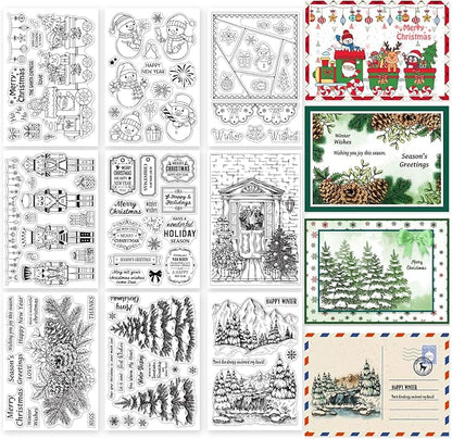 ORIGACH 9 Sheets Different Style Winter Christmas Clear Stamps Silicone by ORIGACH