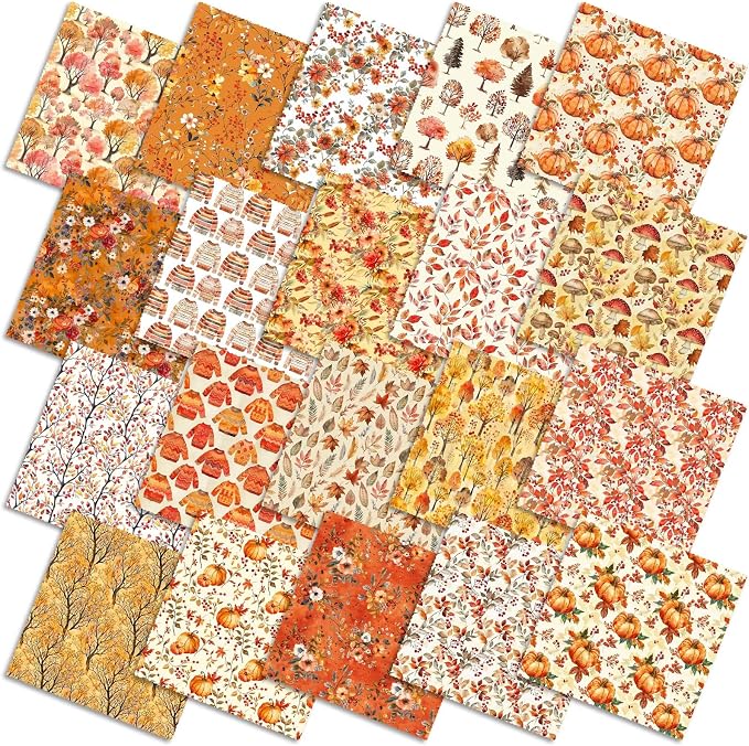Ganeen 60 Pcs 10 x 10 Inch Fall Quilting Fabric Squares Thanksgiving Fat by Ganeen