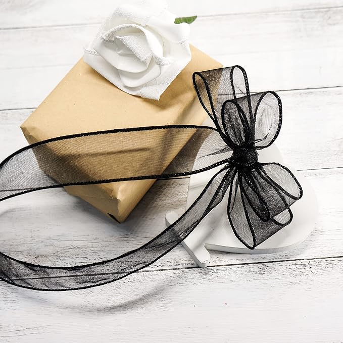 CT CRAFT LLC Sheer Organza Wired Ribbon 1.5" x 50Yards Black - Image 7