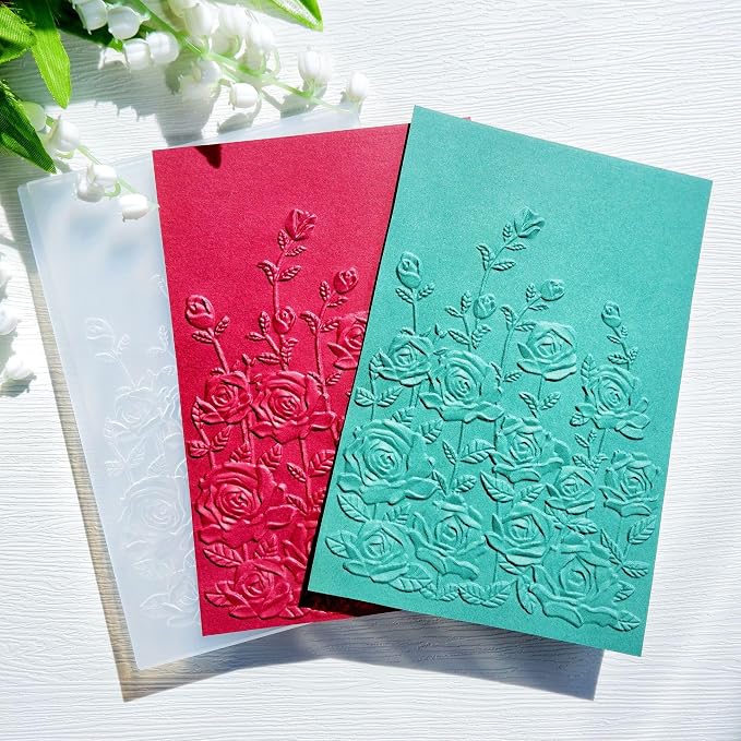 NZJ 3D Texured Spring Flower Rose Bloom Plastic Embossing Folders - Image 5