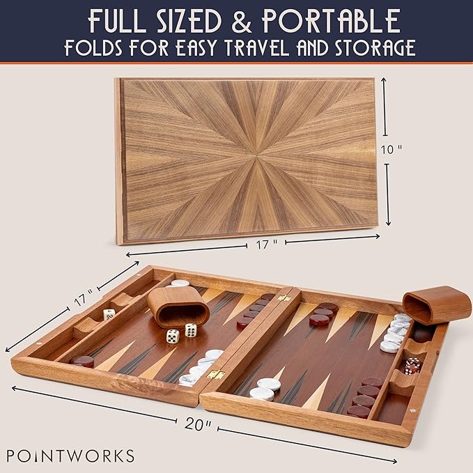 17 Inch Backgammon Sets for Adults. Beautiful Wood Inlaid Backgammon Board Game - Image 3