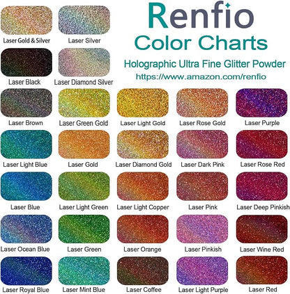 Renfio Holographic Ultra Fine Glitter Powder Metallic Resin Glitter 2.11 Oz PET - Image 3