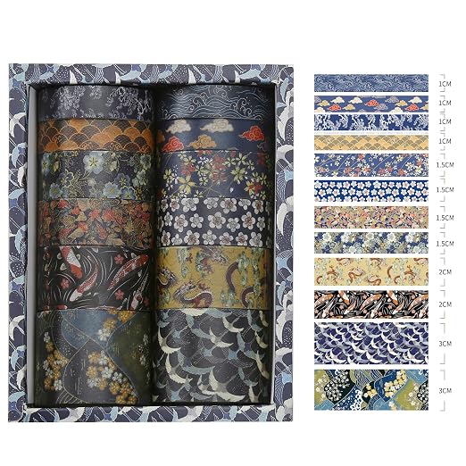 12 Rolls Kyoto Charm Washi Tape Set Japanese Arts Adhesive Tapes Geometric - Image 3