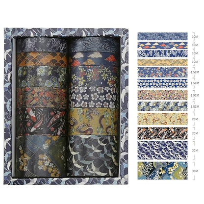 12 Rolls Kyoto Charm Washi Tape Set Japanese Arts Adhesive Tapes Geometric - Image 3