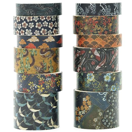 12 Rolls Kyoto Charm Washi Tape Set Japanese Arts Adhesive Tapes Geometric by Songdao