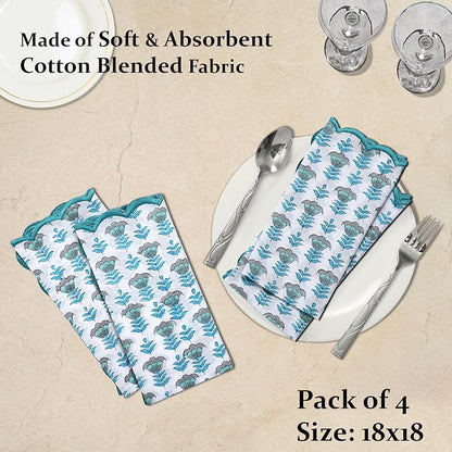 Ridhi Aquamarine Blue Hand Block Print Napkins 18" x 18" Set of 4 Reusable - Image 2