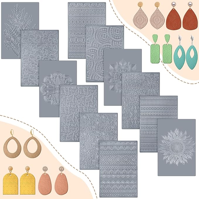 12 Pcs Polymer Clay Texture Sheets Mat Works by DoubleFill