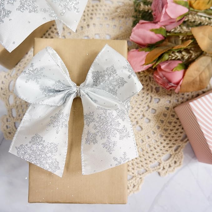 CT CRAFT LLC White Satin with Silver Snowflake Wired Ribbon 2.5 Inch x 10 Yards - Image 6
