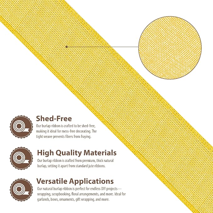 Mandala Crafts Yellow Burlap Wired Ribbon 3 Inches Wide Jute Ribbons - Image 3