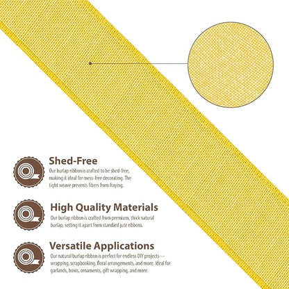 Mandala Crafts Yellow Burlap Wired Ribbon 2.5 Inches Wide Jute Ribbons - Image 3