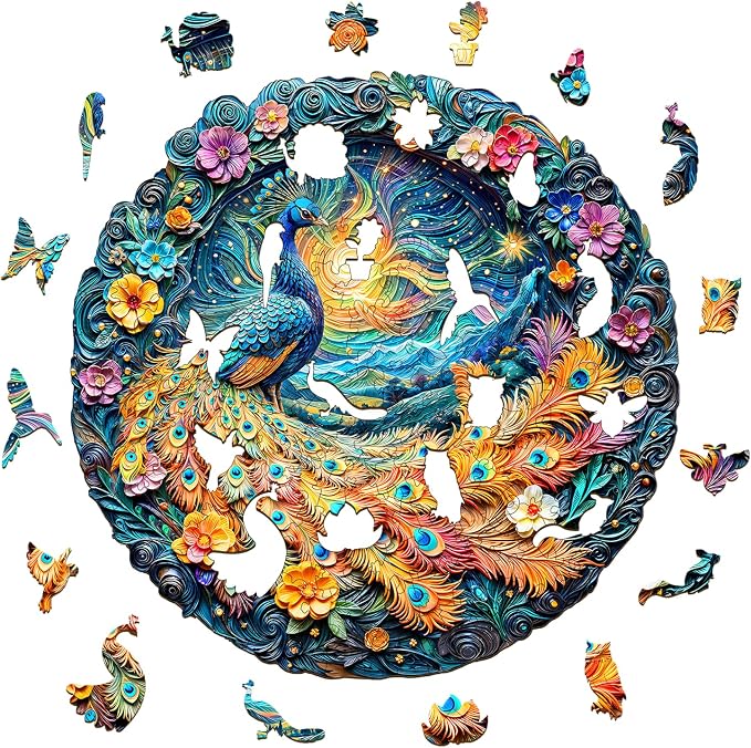 Wooden Puzzles for Adults, Aurora Peacock Shaped Unique Wooden Jigsaw Puzzles - Image 2